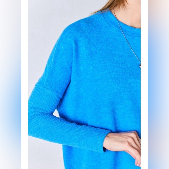 Zenana Ribbed Trim Round Neck Long Sleeve Top XL ocean blue - Picture 4 of 13